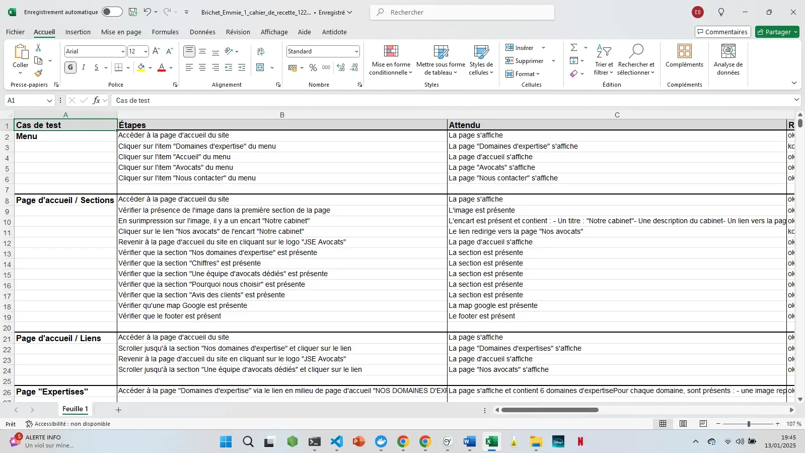 Cahier de recette JSE Avocats
